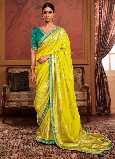 Yellow Dola Silk Wedding Wear Embroidery Work Saree MAHARANI 183