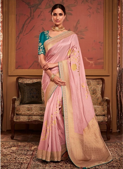 Pink Dola Silk Wedding Wear Embroidery Work Saree MAHARANI 186