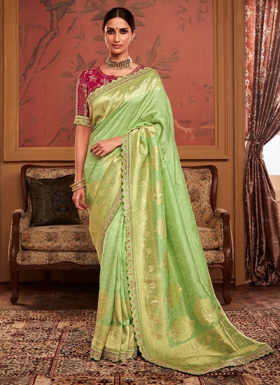 Sea Green Dola Silk Wedding Wear Embroidery Work Saree MAHARANI 187