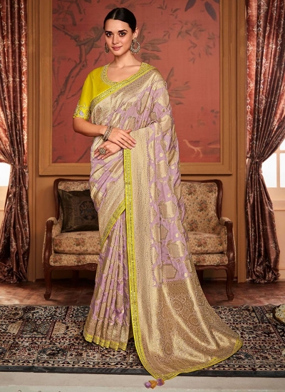 Lilac Dola Silk Wedding Wear Embroidery Work Saree MAHARANI 192