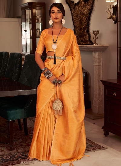 Yellow Satin Silk Party Wear Kanchivaram Saree SAMBHAVISILK 152001