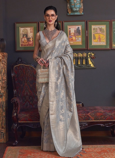 Grey Silk Festival Wear Weaving Saree KHABUTAISILK 322002