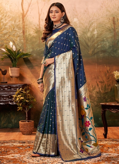 NAvy Blue Pure Silk Festival Wear Paithani Saree pavitrapaithanisilk 86002