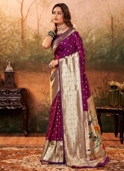 Wine Pure Silk Festival Wear Paithani Saree pavitrapaithanisilk 86005