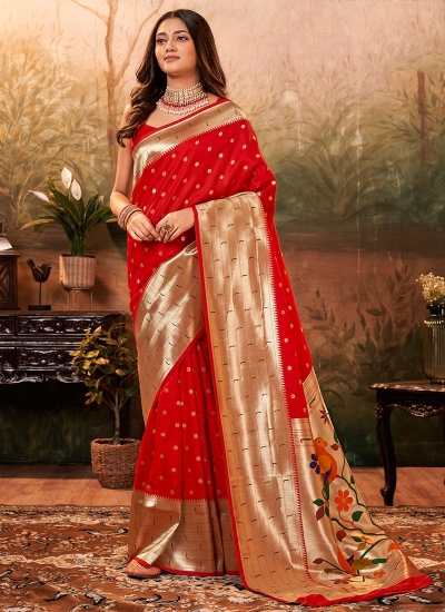 Red Pure Silk Festival Wear Paithani Saree pavitrapaithanisilk 86006