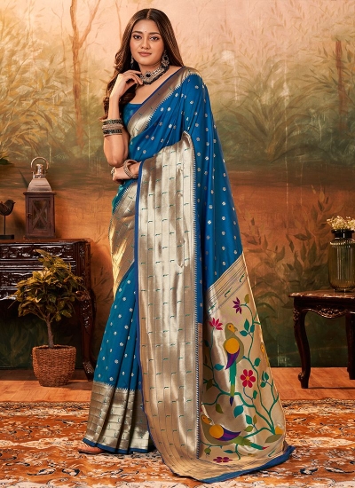 Blue Pure Silk Festival Wear Paithani Saree pavitrapaithanisilk 86007