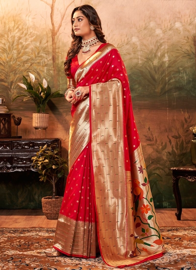 Hot Red Pure Silk Festival Wear Paithani Saree pavitrapaithanisilk 86008