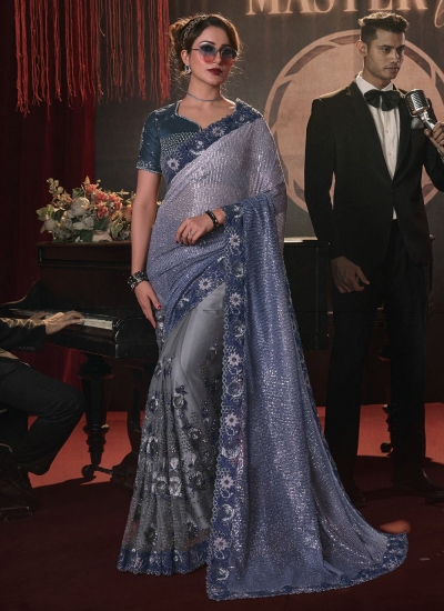 Imported Net sequence Saree in Shaded Blue Color 6802