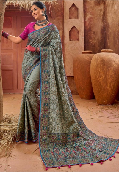 Grey banarasi silk festival wear saree 6903