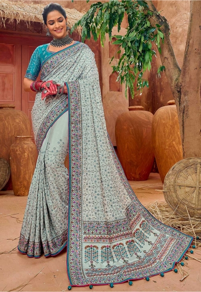 Grey banarasi silk festival wear saree 6906