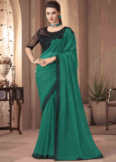 Silk Saree with blouse in Teal colour 1101