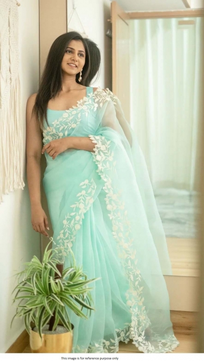 Bollywood Model Pure organza sea blue saree