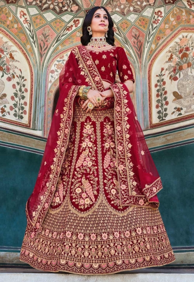 Maroon velvet bridal lehenga choli 2089