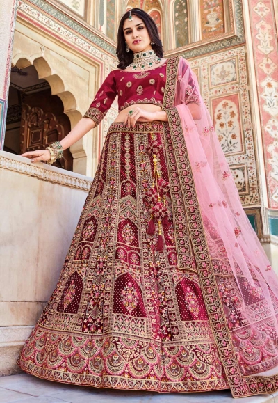 Maroon velvet bridal lehenga choli 2090
