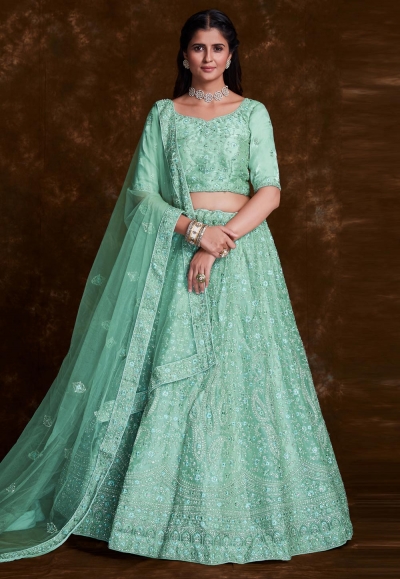 Sea green organza a line lehenga choli 75011