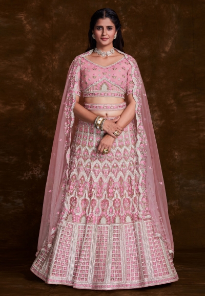 Pink net a line lehenga choli 75013