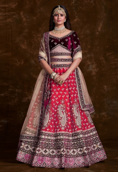 Red art silk a line lehenga choli 75019