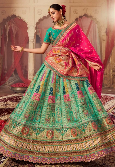 Sea green banarasi silk wedding lehenga choli 10251