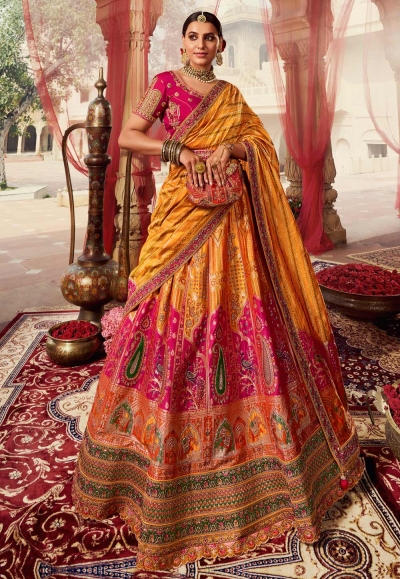 Mustard banarasi silk wedding lehenga choli 10253