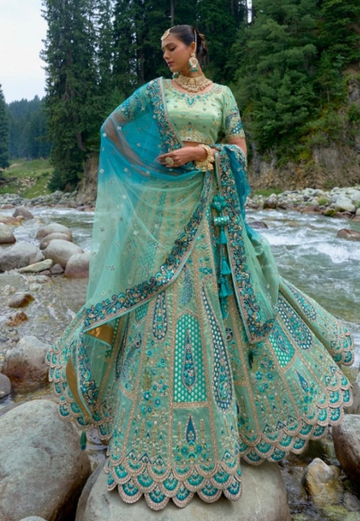 Sea green viscose wedding lehenga choli 6303