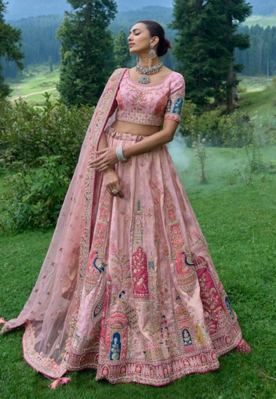 Pink viscose wedding lehenga choli 6306