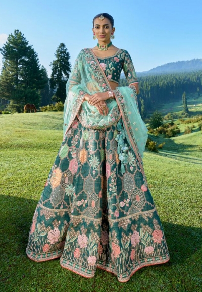 Teal viscose wedding lehenga choli 6308