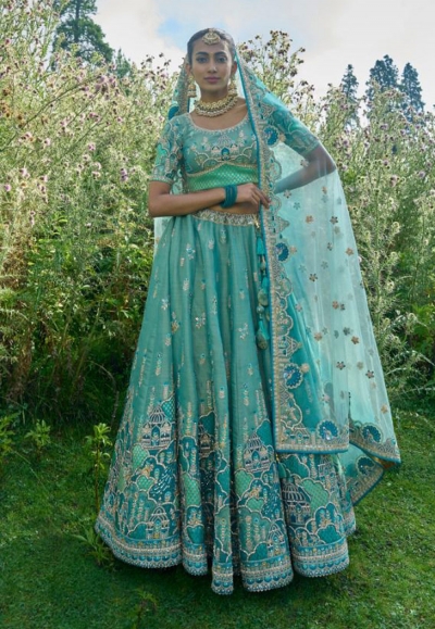 Turquoise viscose lehenga choli for wedding 6310