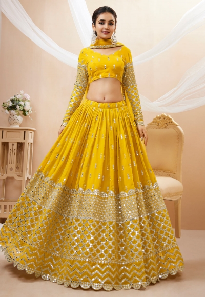 Yellow georgette circular lehenga choli 303