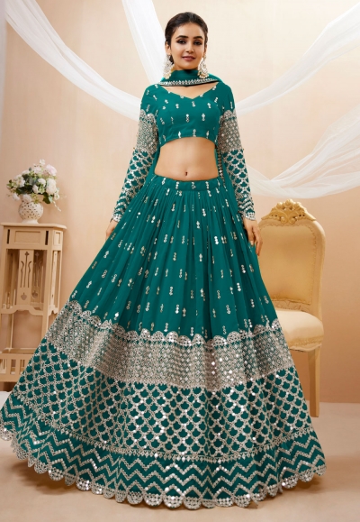 Teal georgette circular lehenga choli 306