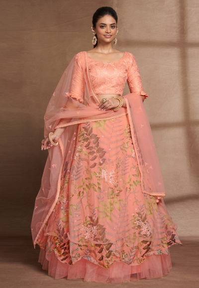 Peach organza circular lehenga choli 6703