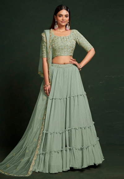 Sea green faux georgette layered lehenga choli 6902