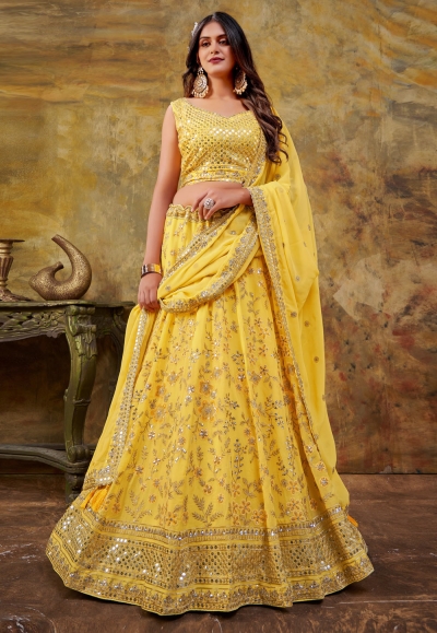 Yellow georgette circular lehenga choli 6001