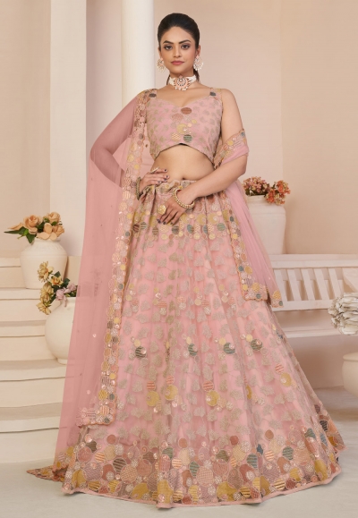 Pink net lehenga choli 87005