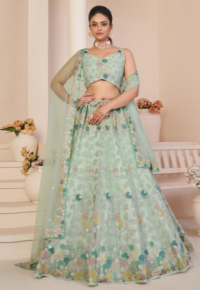 Sea green net ghagra choli for women 87007