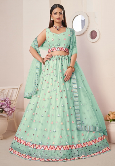 Sea green net lehenga choli 87017