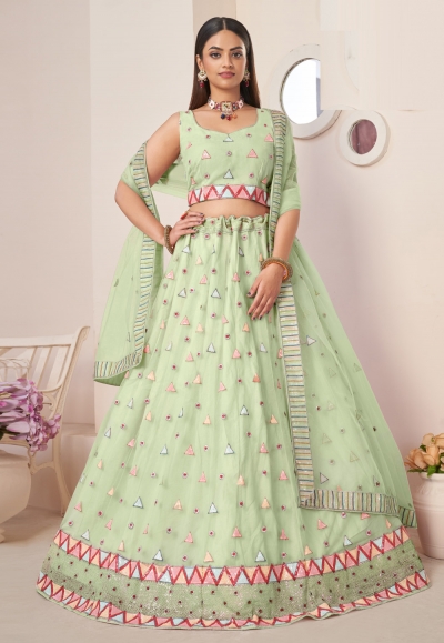 Light green net ghagra choli for women 87016