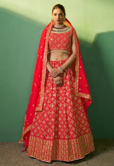 Red georgette lehenga choli 85009