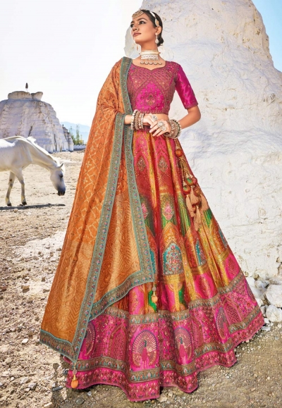 Multicolor banarasi silk lehenga choli 7103