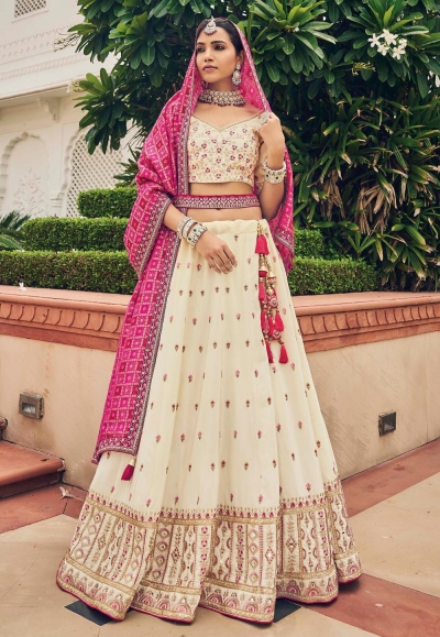 Cream viscose lehenga choli for wedding 179724