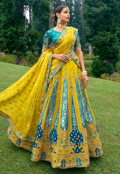 Yellow silk lehenga choli for wedding 6511