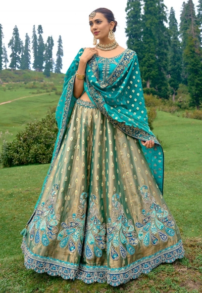 Turquoise silk lehenga choli for wedding 6507
