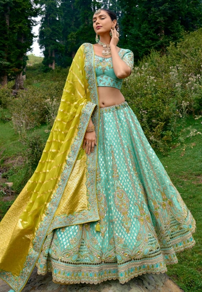 Sea green silk wedding lehenga choli 6505