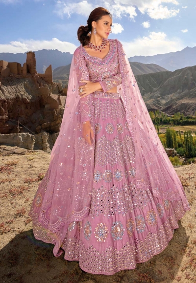 Pink organza wedding lehenga choli 7402