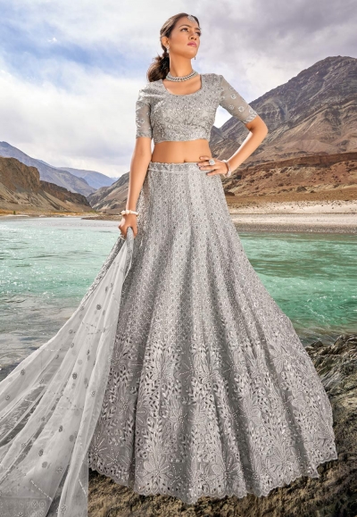 Grey organza lehenga choli for wedding 7405