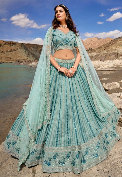 Sea green georgette lehenga choli 7408