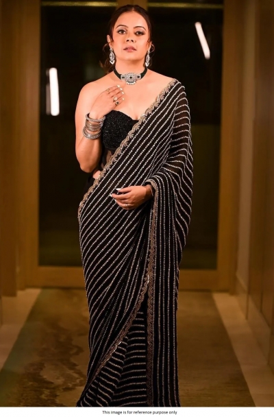 Bollywood Model Black georgette sequins designer saree