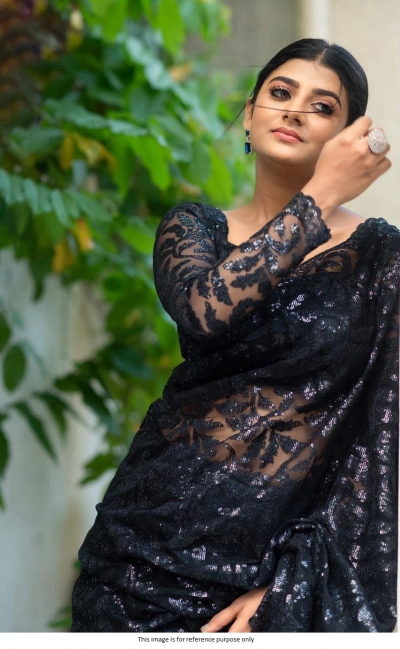 Kollywood Model Gabriella Black net sequins designer saree