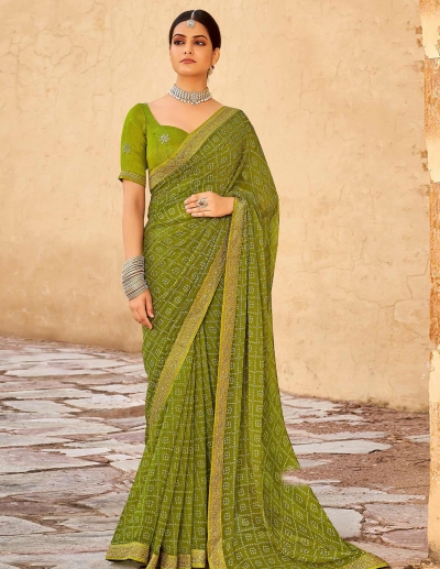 Green georgette designer Bhandini saree with blouse 1009