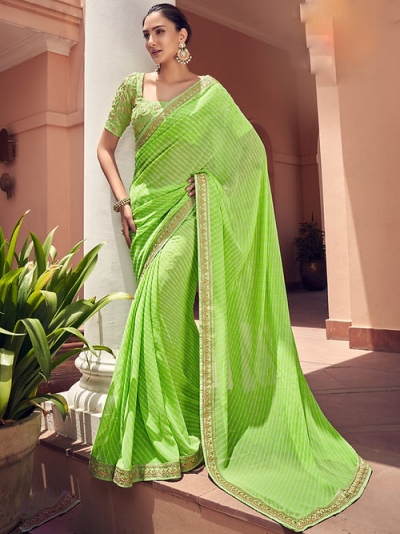 Light Green georgette designer Bhandini saree with blouse 1030