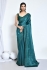 Teal Green satin silk stone work saree with blouse N8141A